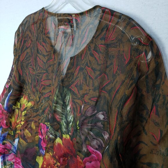 Vintage Diane Gilman Silk Blouse Tunic Top Sequined Floral Sheer size M Relaxed - Picture 7 of 11